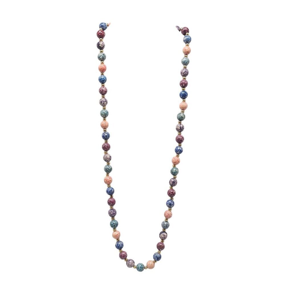 Multi-Color Semi Precious Stone Beaded Necklace Vintage Gold Spacers 29 in